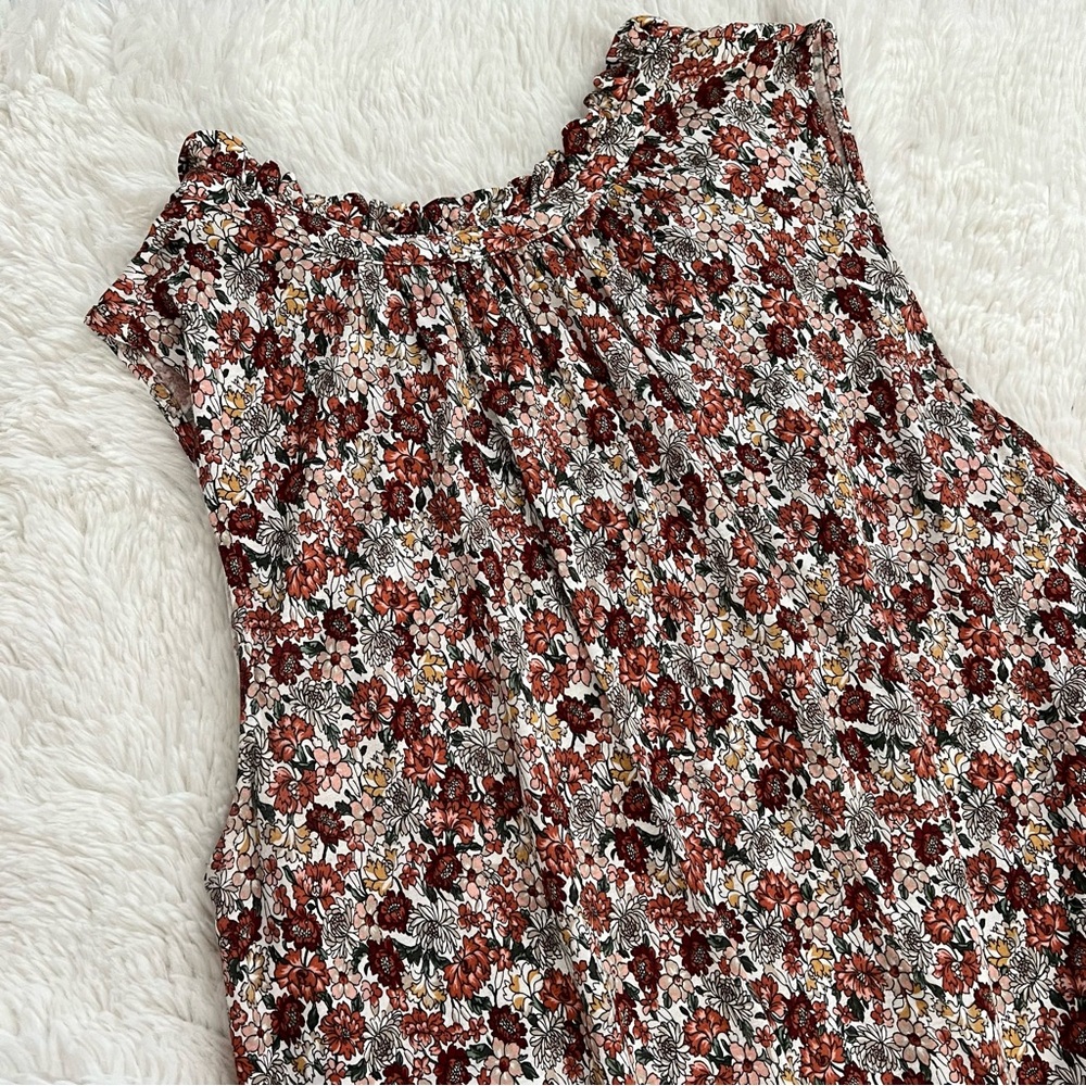 Loft Floral Sleeveless Ruffle Mock Neck Blouse